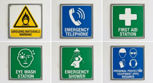 Oxidizing Materials Warning Sign
Emergency Telephone Sign
First Aid Station Sign
Eye Wash Station Sign
Emergency Shower Sign
Personal Protective Equipment (PPE) Required Sign